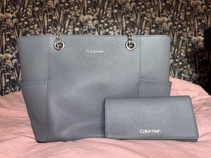 Calvin Klein Grey Leather Handbag With Matching Purse! - Picture 1 of 9