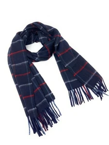 60% Cashmere 40% Wool Unisex Winter Scarf - Navy Check Plaid - Imagen 1 de 2