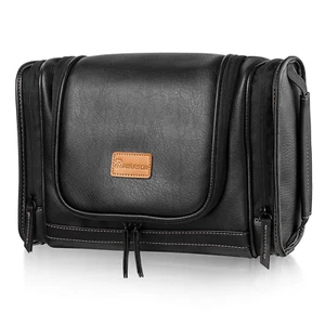 Hanging Toiletry Bag for Men Dopp Kit Waterproof Leather Travel Organizer Bag wi - Picture 1 of 12