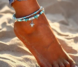 Fußkettchen Meeresschildkröte, Seesterne, Sommerfeeling, Perlen - Bild 1 von 4