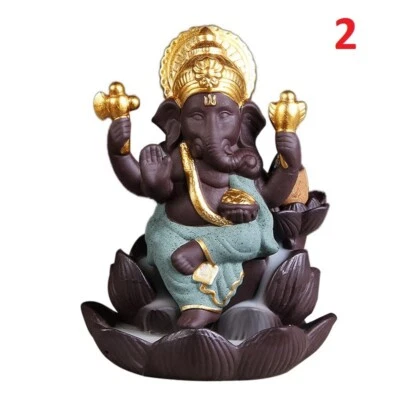 bruciatore d'incenso Ganesha in ceramica a cascata per incensi a cono - Immagine 1 di 4