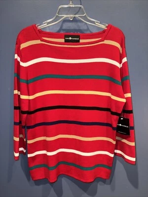 Suéter Grande Dama Rayas Rojas, Manga 3/4 Tejido, Sag Harbor, 1990 Nuevo Con Etiquetas Australia Foto 1 de 4