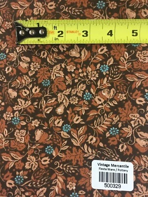 500329 Spectrix - Frank Nelson Brown Fabric with Leaves, Blue Flowers - 2 yds. - Image 1 of 2