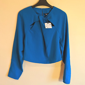 New! Zara women's cobalt blue knotted top - XS - crop blouse twist long sleeve