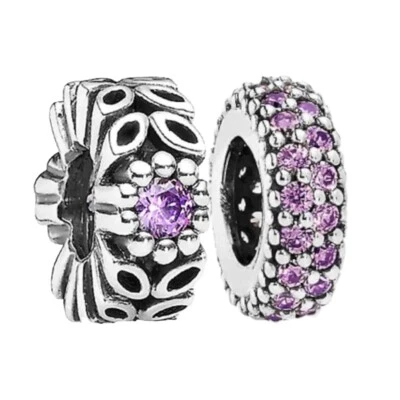 LOTE 2 cuentas espaciadoras Pandora retiradas circonita cúbica púrpura inspiración dentro del bosque brillante Foto 1 de 4