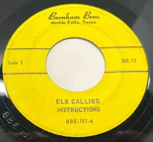 Elk Calling Instructions Burnham Bros 45 Record RE12 Marble Falls TX - Imagen 1 de 4