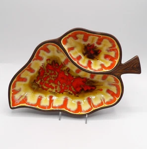 Treasure Craft #376 Leaf Shaped Chip & Dip Dish/Divided Tray Orange Glaze - Picture 1 of 12