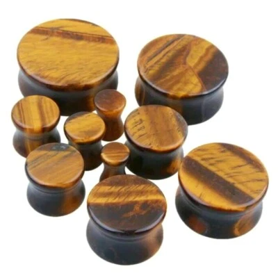 4MM-16MM STEIN OHR PLUG TIGERAUGE ORGANIC NATUR TUNNEL PIERCING STONE OHRSTECKER - Bild 1 von 3
