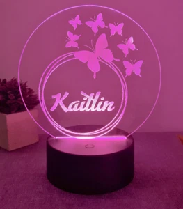 Personalised Night Light with Name Butterflies 8 Colours Lamp USB Custom Gift - Picture 1 of 6