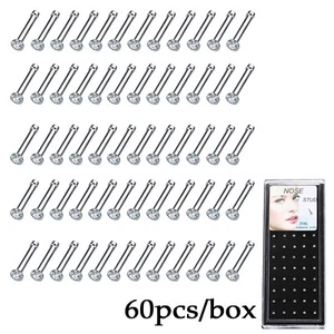 20G CZ Nose Studs Kit 40-60PCS Surgical Steel Nose Lip Ring Cartilage Bone Studs - Picture 1 of 7
