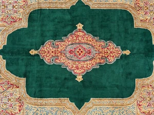 10x14 GREEN ANTIQUE RUG COLORFUL ORIENTAL HANDMADE VINTAGE handwoven real 10x13 - Picture 1 of 20