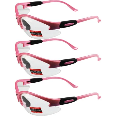 3 PAIR Cougar Safety Glasses MEDIUM Pink Frame Clear Lens ANSI Girl Gear - Image 1 of 4