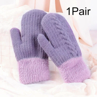 Guantes térmicos cálidos tejidos suaves forrados de lana extra de invierno para mujer Foto 1 de 4