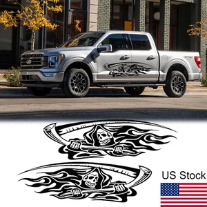 2x 5.9Ft Side Body Door Death Skull Stickers Vinyl Decal For Ford F-150 Truck - Picture 1 of 5