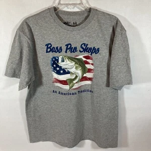 ⚡️Bass Pro Shops Mens M Gray Short Sleeve Graphic Tee American Flag Fish Shirt - Picture 1 of 8