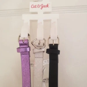 NWT Cat & Jack Girls 3Pack Belts Hearts, white Glitter, purple, black Size XL - Picture 1 of 6