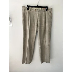 Mens Tommy Bahama Gray/Beige Silk Blend Pleated Straight Leg Dress Pant Sz 32x30 - Picture 1 of 14