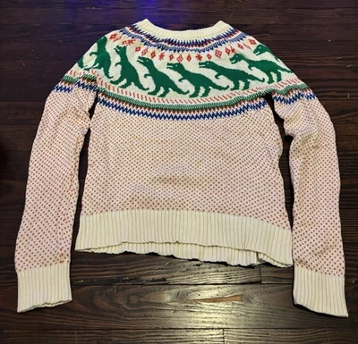 ModCloth Dinosaur TREX Fair Isle Sweater Womens XS Ivory Rawr Ambition Scandi - Image 1 of 4