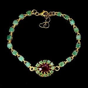 925 Sterling Silver Bracelet Pear Ruby 9x7mm Emerald Gemstone Jewelry 7inches - Picture 1 of 13