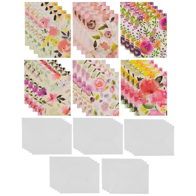 Paquete de 24 mini tarjetas de notas florales en blanco con piedras preciosas para cualquier ocasión con sobres Foto 1 de 4