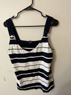 Chaps by Ralph Lauren Women's Navy and White Striped Beach Tank Top XL Foto 1 de 4