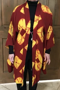 CHAQUETA HAORI JAPONESA ROJA TIE DEAD CON MANCHAS AMARILLAS - Imagen 1 de 3