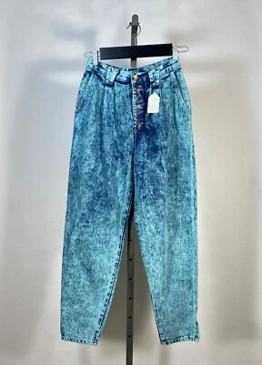 Vintage 1980's blue over-dyed ACID WASH high waist, zip cuff denim jeans BONGO 9 - Image 1 of 4