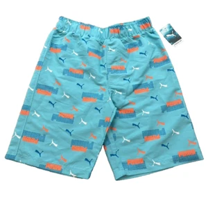 Puma Swim Trunks Boys Medium Blue Graphic Print Swimwear Lined New - Picture 1 of 12