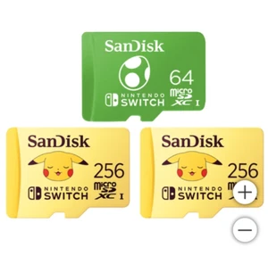 SanDisk Micro SDXC Nintendo Bundle 256GB Pokémon Confezione da 2 e 64GB Yoshi Confezione da 1 - Foto 1 di 3