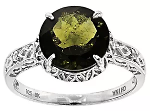 Moldavita Redonda 2.33CT Con Circón Blanco Rodio Sobre Anillo Plata de Ley - 7 - Imagen 1 de 4