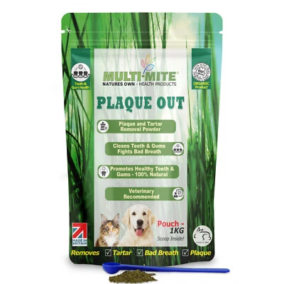 PLAQUE OUT 1KG Cat Dog Pouch Oral Plaque Off Tartar Bad Breath ORGANIC Powder - Image 1 of 4