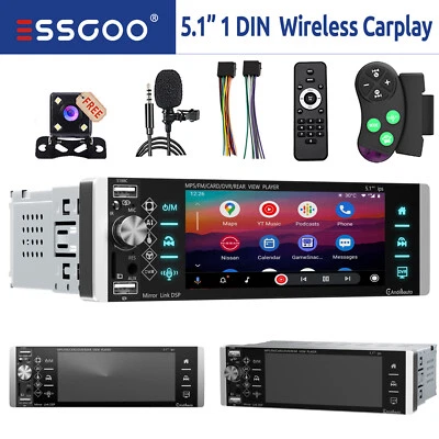 5.1" Autoradio Single 1Din Android Auto Bluetooth Wireless CarPlay RDS MIK+ Kam - Bild 1 von 4