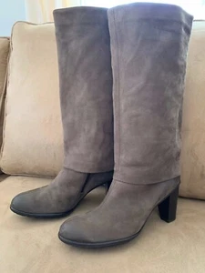 PAUL GREEN TALL TAUPE NUBUCK BOOTS GATOR STOVEPIPE US SIZE 7.5 - Picture 1 of 11