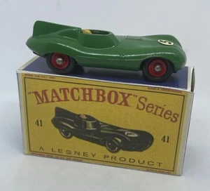 Lesney Matchbox 41 Custom Jaguar D Type With Red Hubs #5 Decal Nice Repro Box. - Picture 1 of 6