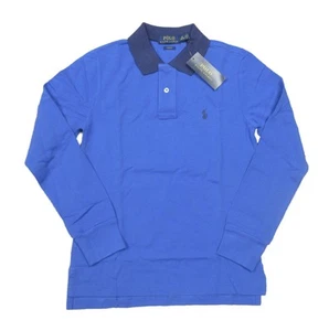 Polo Ralph Lauren Boys Royal Blue/Navy Slim Fit Mesh Long Sleeve Polo Shirt - Picture 1 of 3