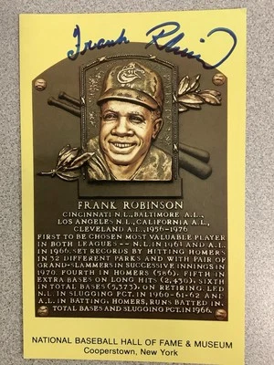 Frank Robinson Signed Gold HOF Plaque Postcard Yellow Orioles Autograph JSA - Image 1 of 2