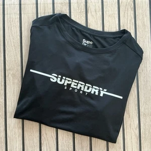 Superdry Sport Black Logo T-Shirt – Size L UK 14 Activewear Gym Top - Picture 1 of 5
