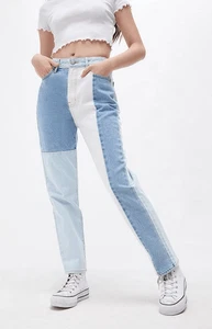 Pacsun Eco Hopper Patch Color Block Mom Jeans 26 - Picture 1 of 8
