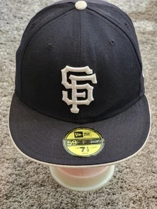 New Era 59fifty MLB SF Giants Cap Hat Fitted Size 7 1/2 Embroidered Navy Blue - Imagen 1 de 8