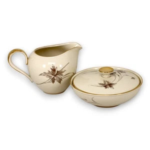 Heinrich - H&C Crema Sepia Azúcar Cuenco Set Floral Marfil Oro Borde Alemania - Imagen 1 de 5