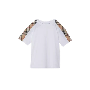 (Kids) Burberry Vintage Check Panel Cotton T-Shirt White - Picture 1 of 2
