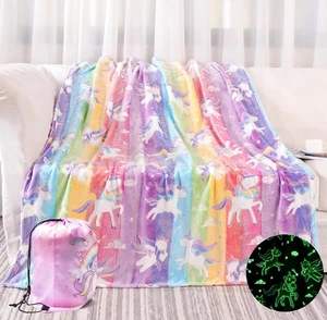 Glow in the Dark Blanket Unicorns Gifts for Girls, Soft Blanket 3 4 5 6 7 8 9 10 - Picture 1 of 4