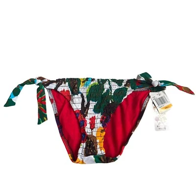 Lucky Brand bikini bottom small white green red floral side tie knot swimsuit - Image 1 of 3