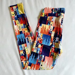 NEW Lularoe OS Leggings Womens Disney Princess Castles S-M 2-10 Patchwork - Picture 1 of 8