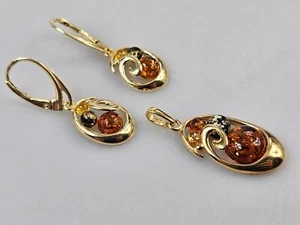 Pendientes de oro y ámbar palanca pendientes hechos a mano joyería auténtica báltica - Imagen 1 de 5
