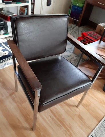 Vintage MCM Office Chair - Teak, Chrome, Vegan Leather-J.P. Stevens Cover