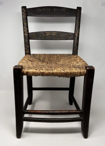 Old Vintage CHILD's Wood Ladder Back Hand Painted Chair - Woven Seat 20.5" Tall Cover