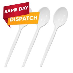 100 x White Plastic Cutlery Spoons Dessert Party Pack for Catering Supply