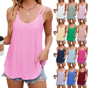 Womens Plain Strappy Vest Loose Tank Ladies Summer Baggy Tops Blouse Cami Tee - Picture 1 of 26