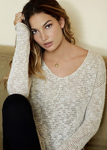 Lily Aldridge for Velvet Beige Marled Cotton Linen Viscose Knit Sweater S Womens